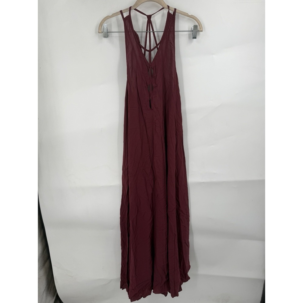 Ecote Strappy Maxi Dress Women XS Burgundy Boho Festival Beach Cottage Lagenlook